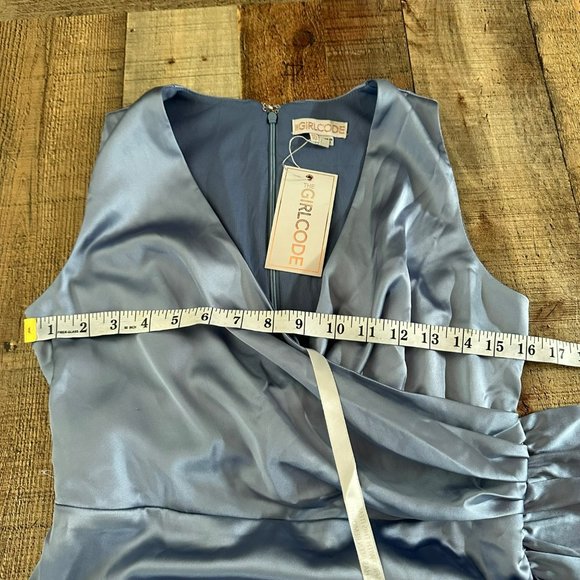 ASOS The Girlcode Women's Satin Ruffle Side Wrap Tank Top Mini Dress in Blue -10 - Picture 2 of 8